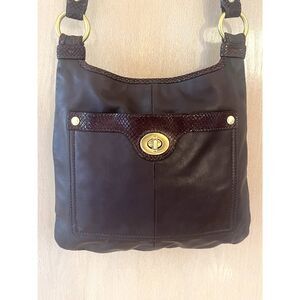 Vintage Coach Penelope Snakeskin-Embossed Brown Leather Crossbody Bag